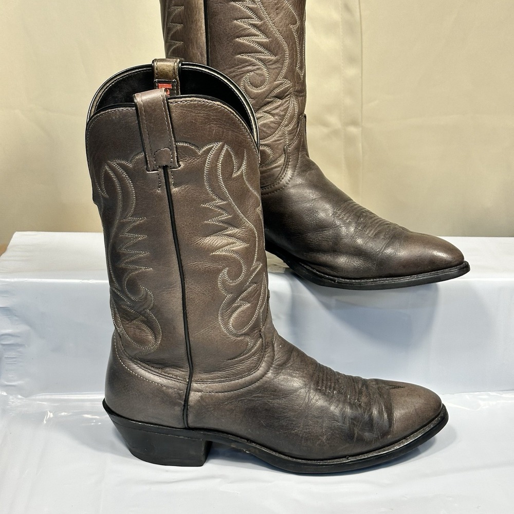 Vintage Laredo Cowboy Boots Dark Gray Leather Mid Calf Country Men's Size 10.5 D
